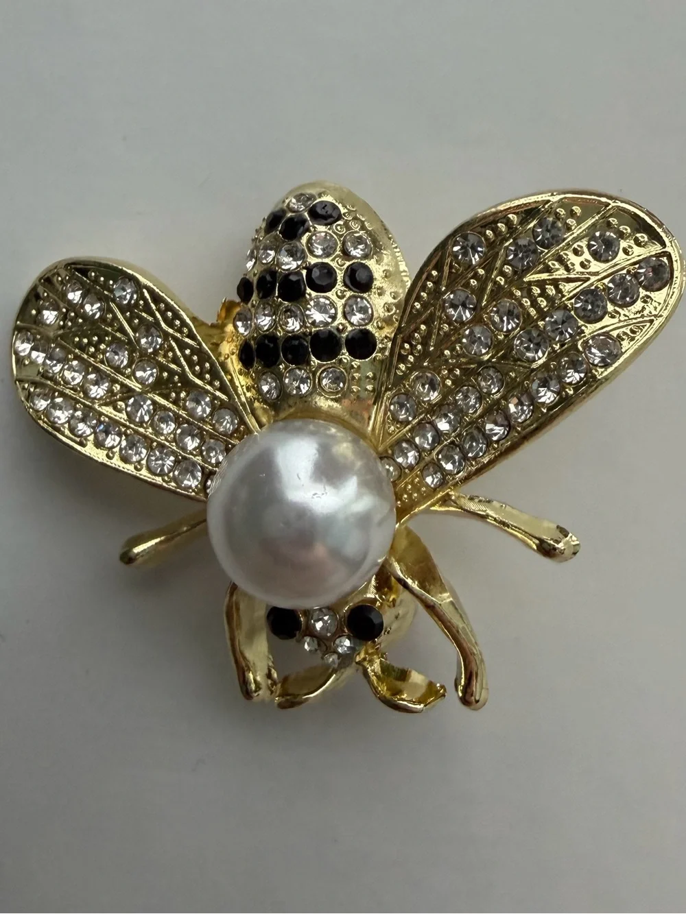 Boutique GoldTone Faux Pearl and Rhinestone Bee Brooch